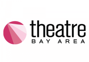 Theatre Bay Area Logo. Pink circle with a gradient of pink triangles inside pointing from the upper left corner to the lower right. Meant to simulate a stage light. On the right is the word Theatre in big rounded text with Bay Area written in a smaller blocky text below it.